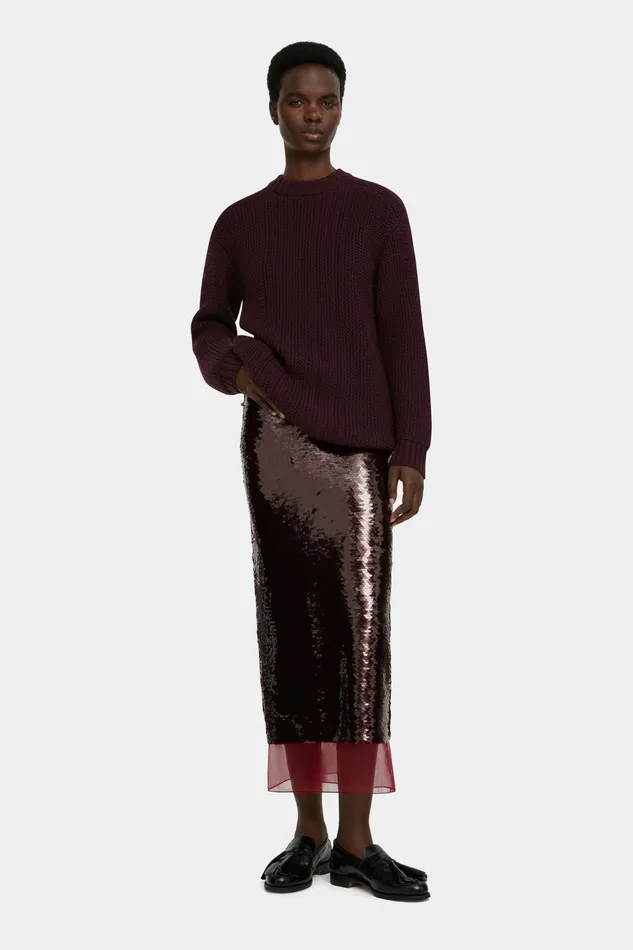 Skirts Women Kazu Skirt in Burundy Jelly Sequins Emilia Wickstead Skirts Women Kazu Skirt in Burundy Jelly Sequins Emilia Wickstead