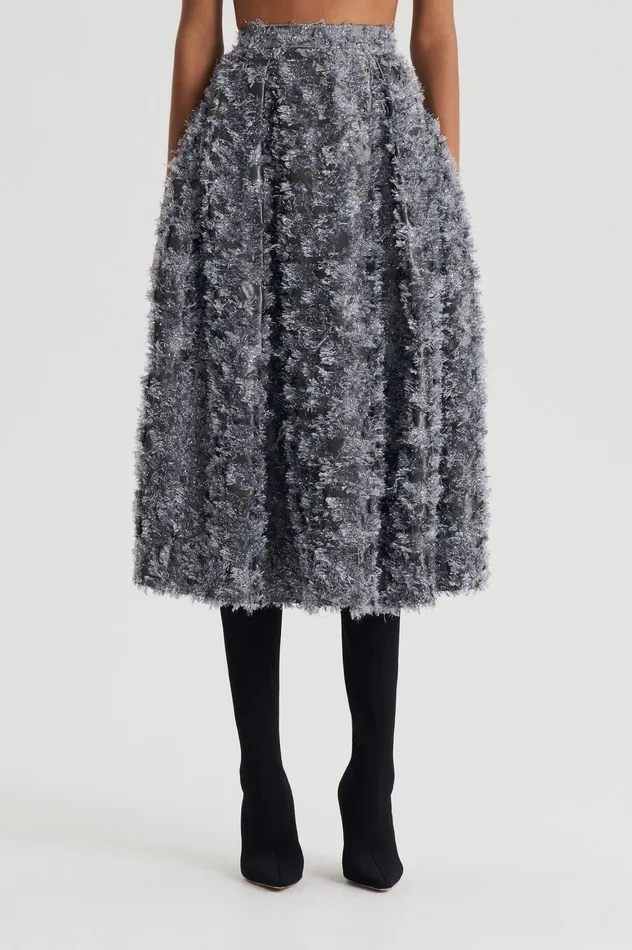 Skirts Women Scanlan Theodore TINSEL FRINGE FULL SKIRT DARKSILVER