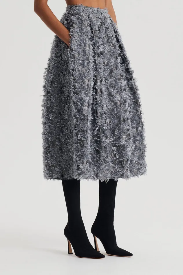 Skirts Women Scanlan Theodore TINSEL FRINGE FULL SKIRT DARKSILVER