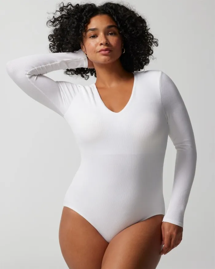 Soma Body Ribbed LongSleeve VNeck Bra Bodysuit Big Cab Women Tops and Bodysuits