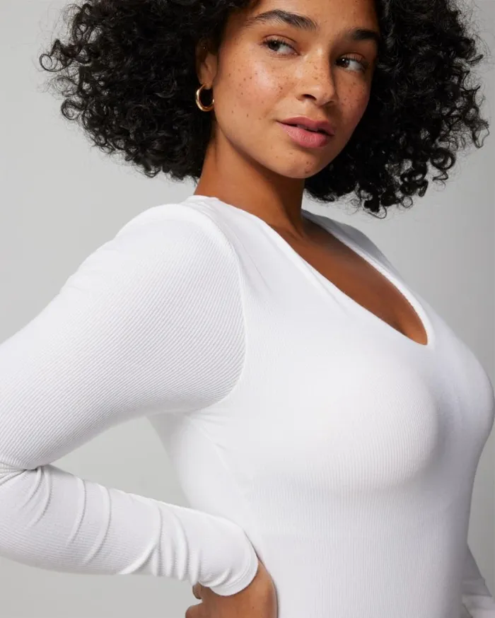 Soma Body Ribbed LongSleeve VNeck Bra Bodysuit Big Cab Women Tops and Bodysuits