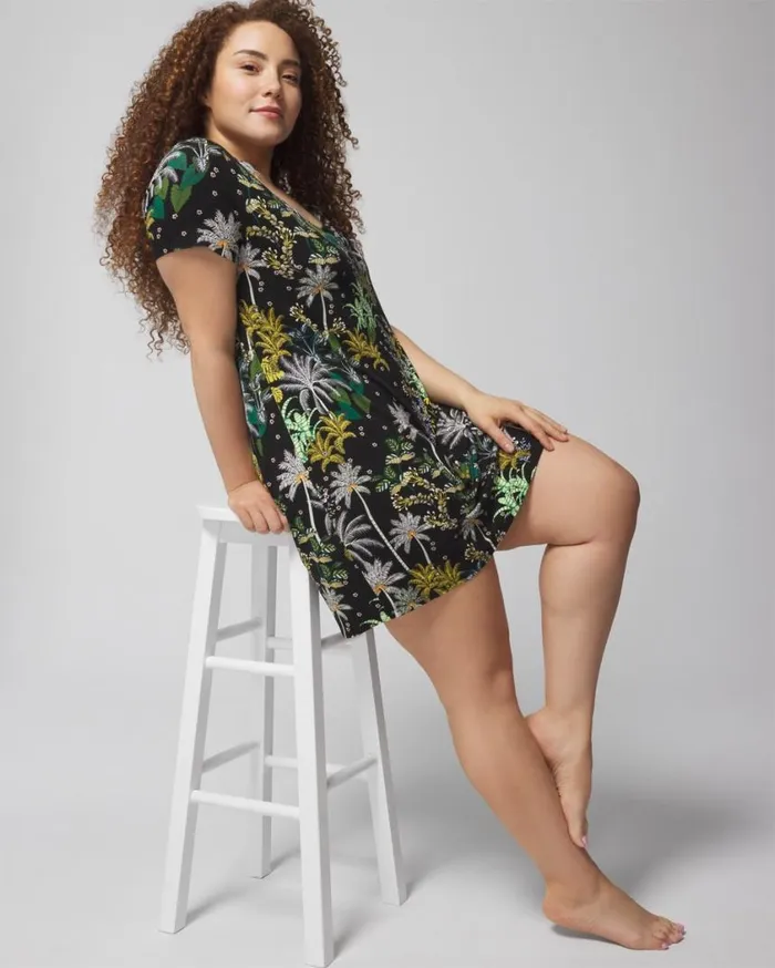 Soma Cool Nights ShortSleeve Sleepshirt Plumeria Dot Black Women Sleepshirts