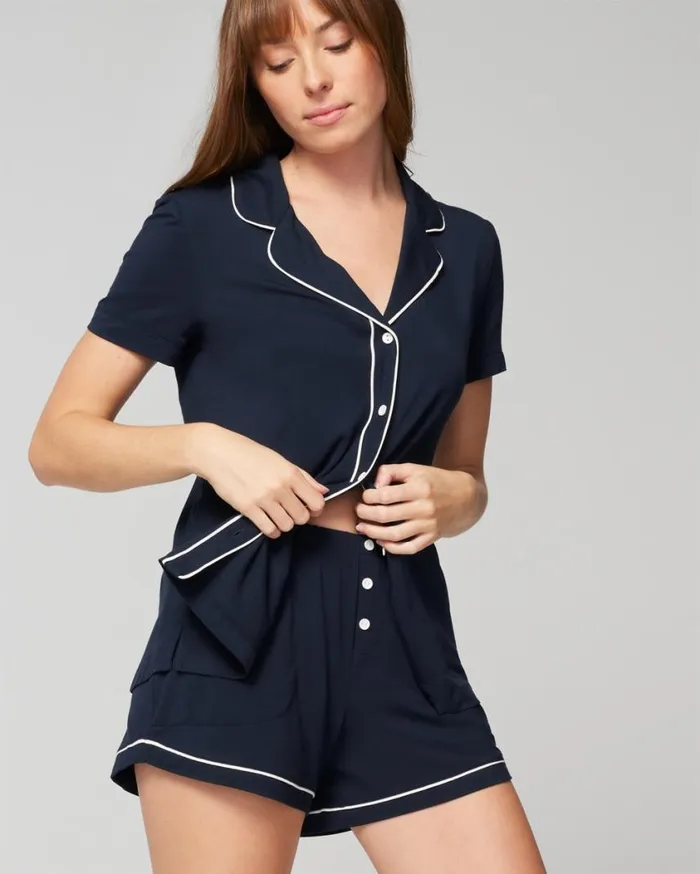Soma Cool Nights Solid Piped Pajama Shorts Heather Opal Gray Women Matching Sets and Separates