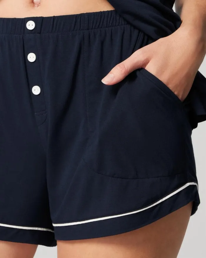 Soma Cool Nights Solid Piped Pajama Shorts Heather Opal Gray Women Matching Sets and Separates