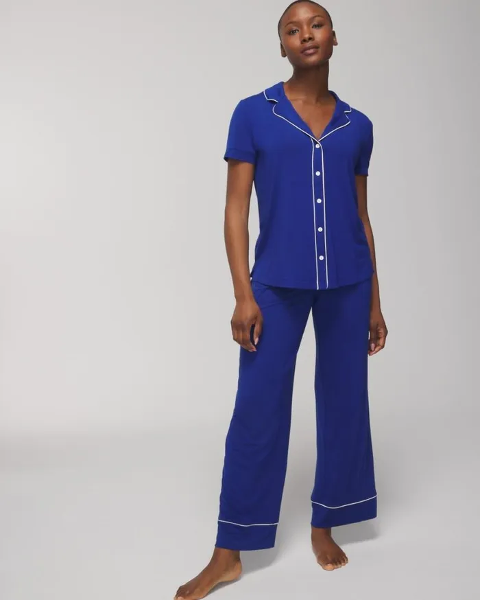 Soma Cool Nights Solid ShortSleeve Notch Collar Black Women Matching Sets and Separates