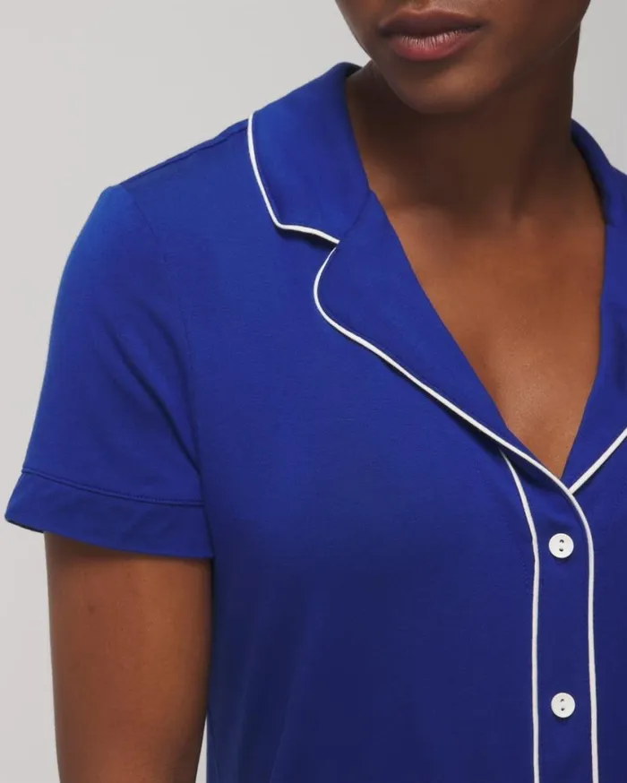Soma Cool Nights Solid ShortSleeve Notch Collar Black Women Matching Sets and Separates