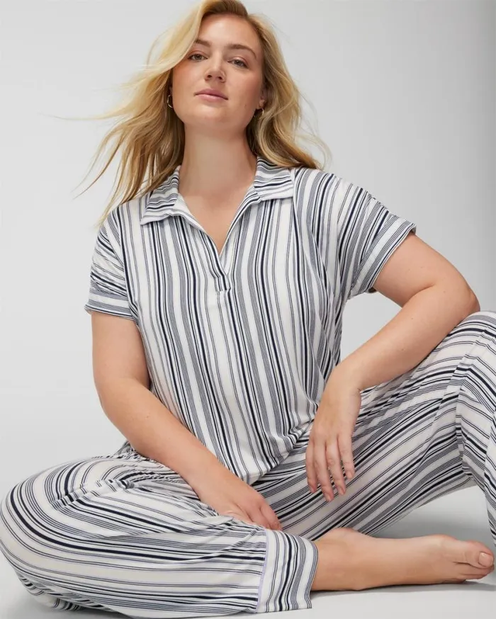 Soma Cool Nights SplitNeck ShortSleeve Tee Annalisa Stripe Lavender Women Matching Sets and Separates
