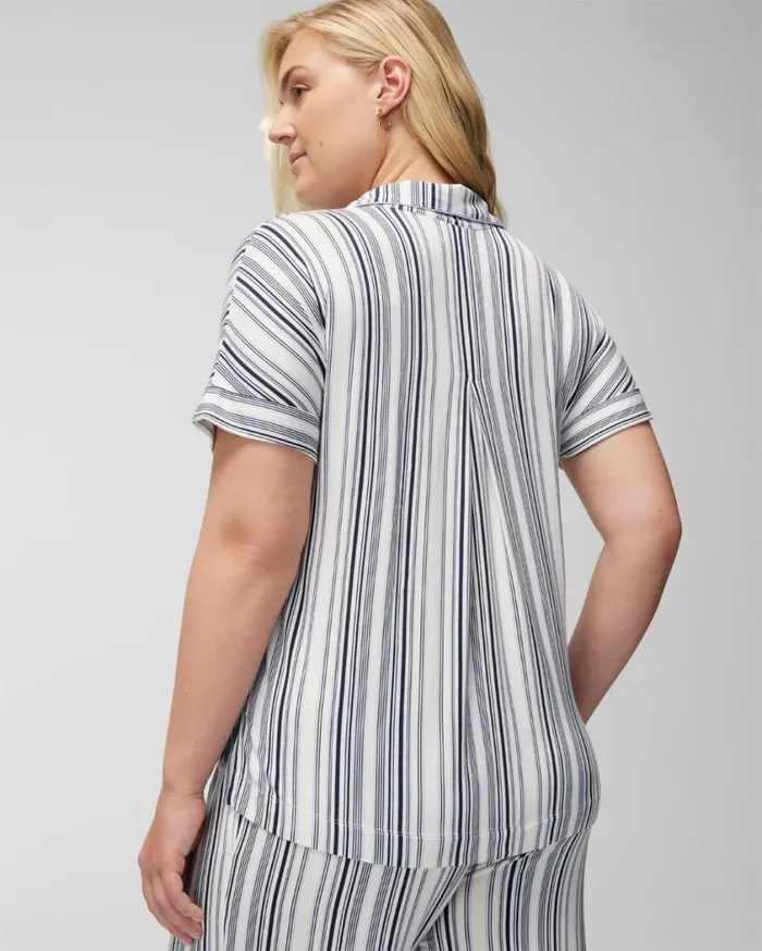 Soma Cool Nights SplitNeck ShortSleeve Tee Annalisa Stripe Lavender Women Matching Sets and Separates