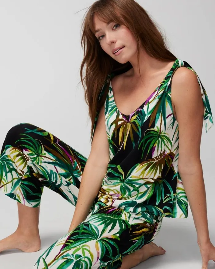 Soma Cool Nights TieShoulder Tank Bungalow Palms Ivory Women Matching Sets and Separates