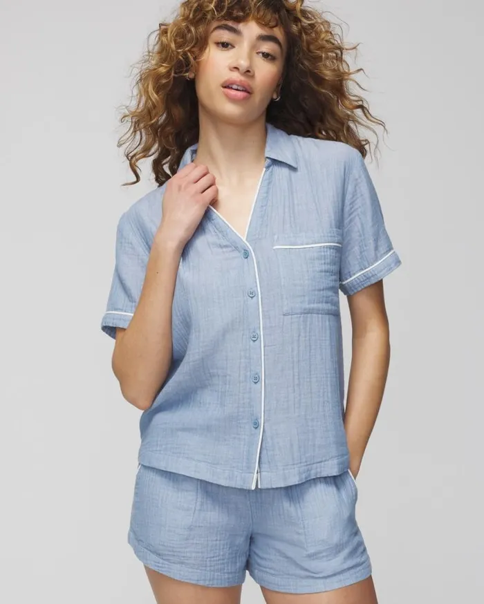 Soma Cotton Gauze ShortSleeve Notch Collar Crossdye Make Me Blush Women Matching Sets and Separates