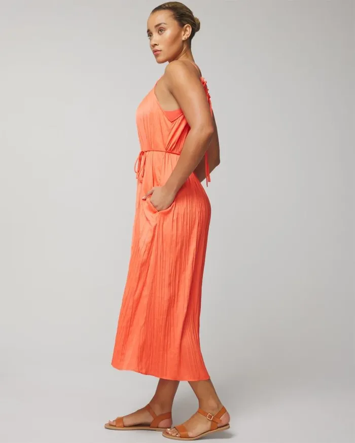 Soma Crinkle Satin Pleated Tie Midi Bra Dress Making Waves Women Midi Dresses