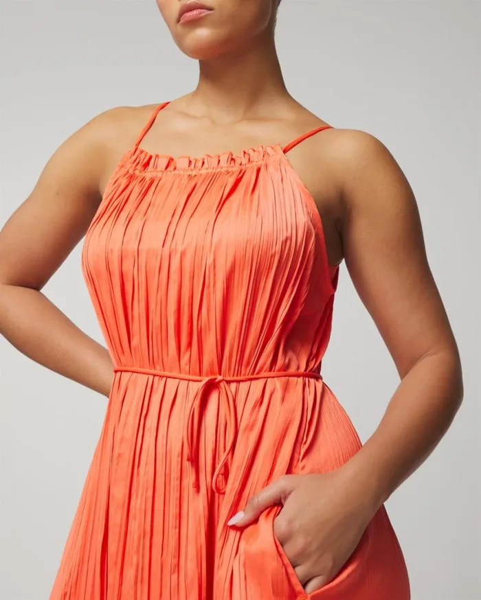 Soma Crinkle Satin Pleated Tie Midi Bra Dress Making Waves Women Midi Dresses