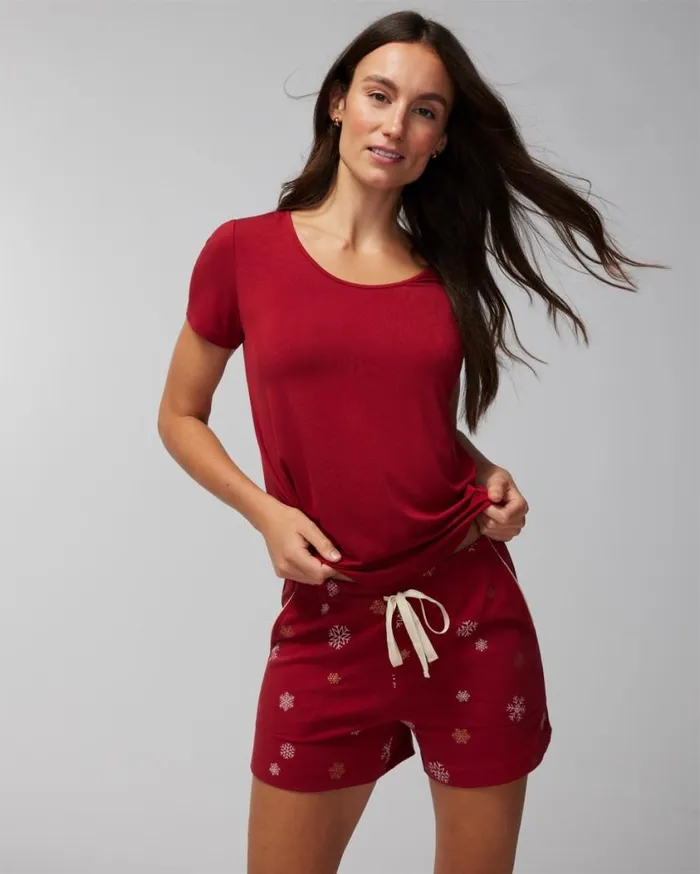 Soma Embraceable Pajama Shorts Snowfall Grand Foil Red Women Pajama Bottoms