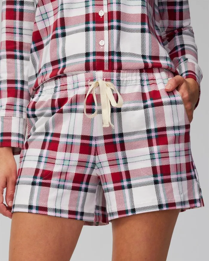 Soma Embraceable Pajama Shorts Snowfall Grand Foil Red Women Pajama Bottoms