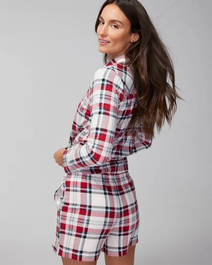Soma Embraceable Pajama Shorts Snowfall Grand Foil Red Women Pajama Bottoms