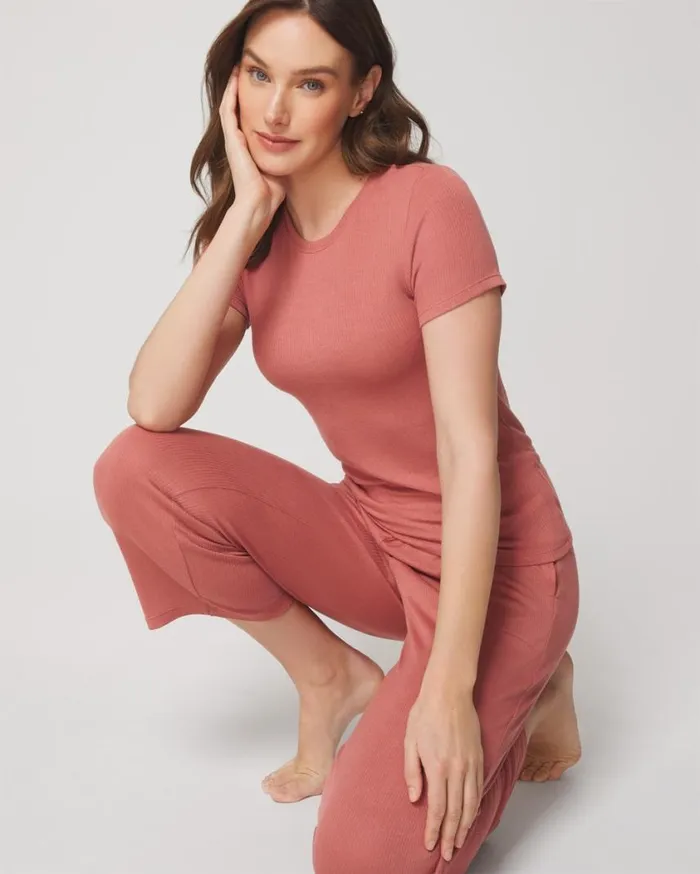 Soma Lightweight Rib Knit ShortSleeve Tee Heather Barely There Women Matching Sets and Separates