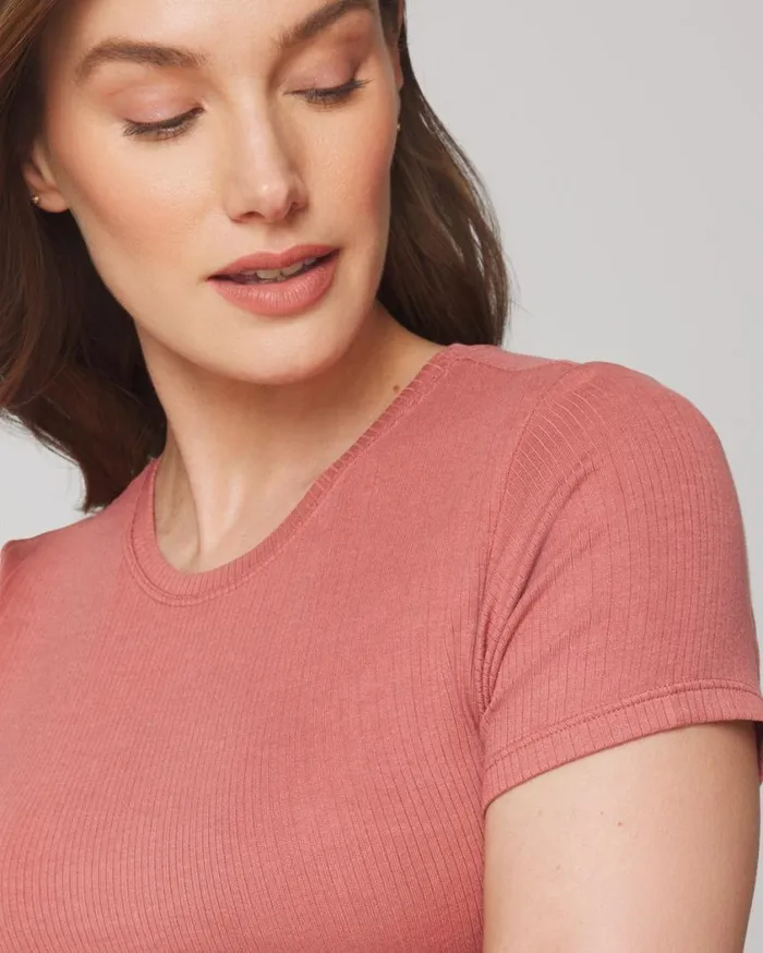 Soma Lightweight Rib Knit ShortSleeve Tee Heather Barely There Women Matching Sets and Separates