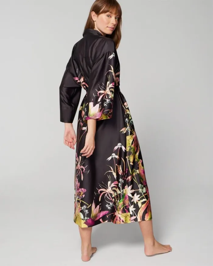 Soma Satin Long Robe Botanica Placement Black Women Lingerie