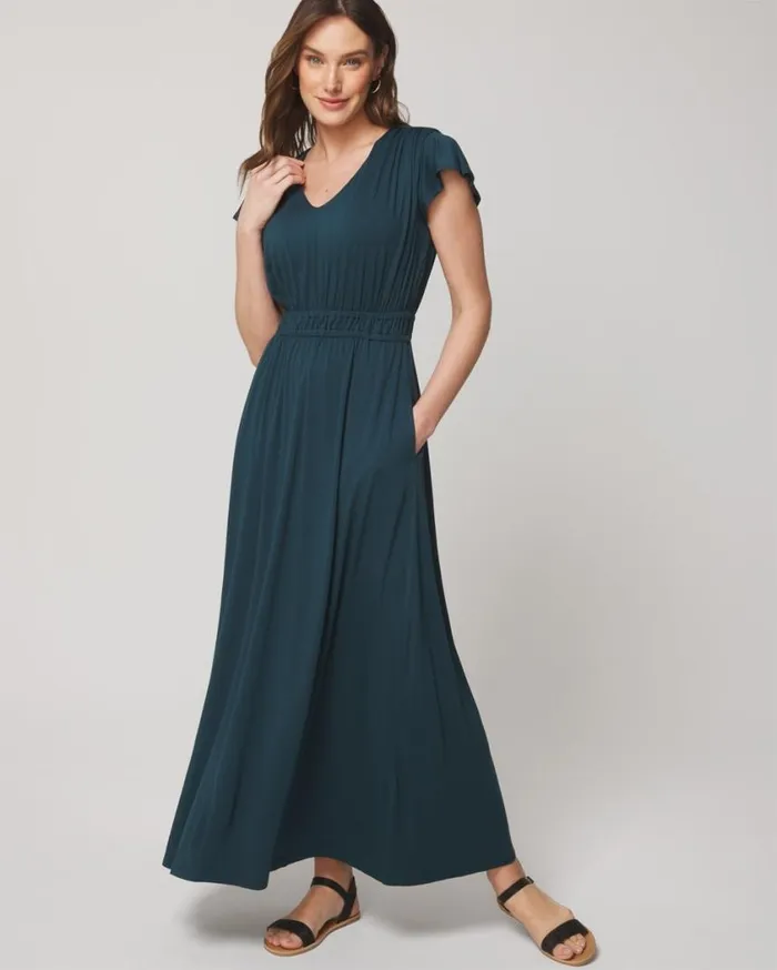 Soma Soft Jersey Flutter Sleeve Maxi Bra Dress Dark Harbour Women Long Dresses