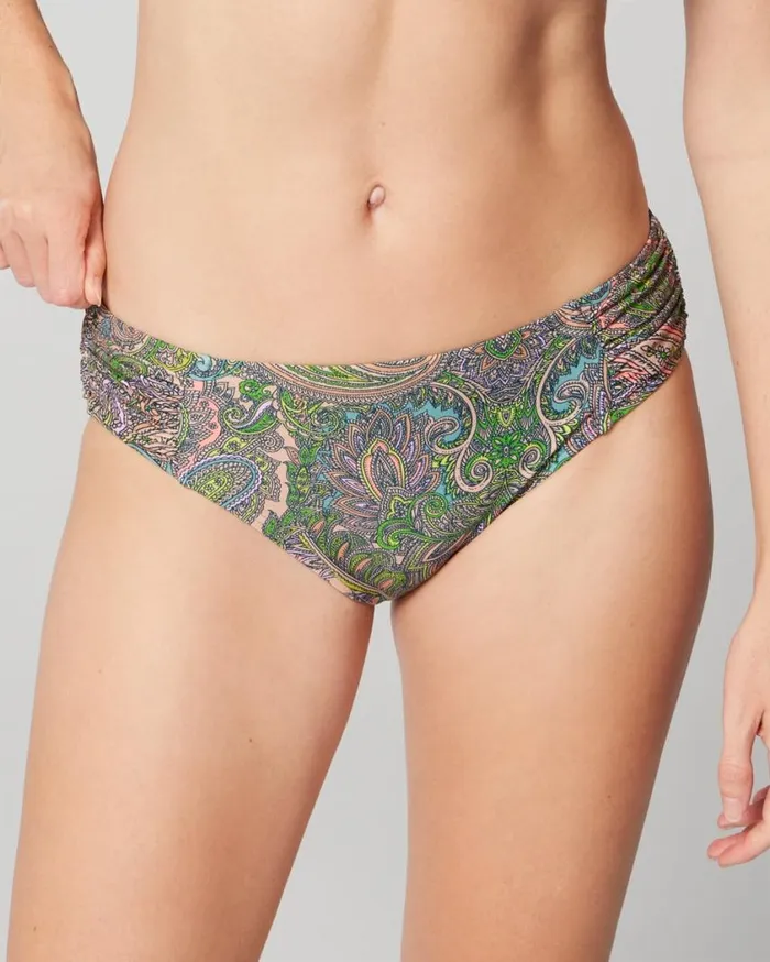 Soma Soma Swim Rouched Bikini Bottom Ornamental Paisley G Lime Women Swim