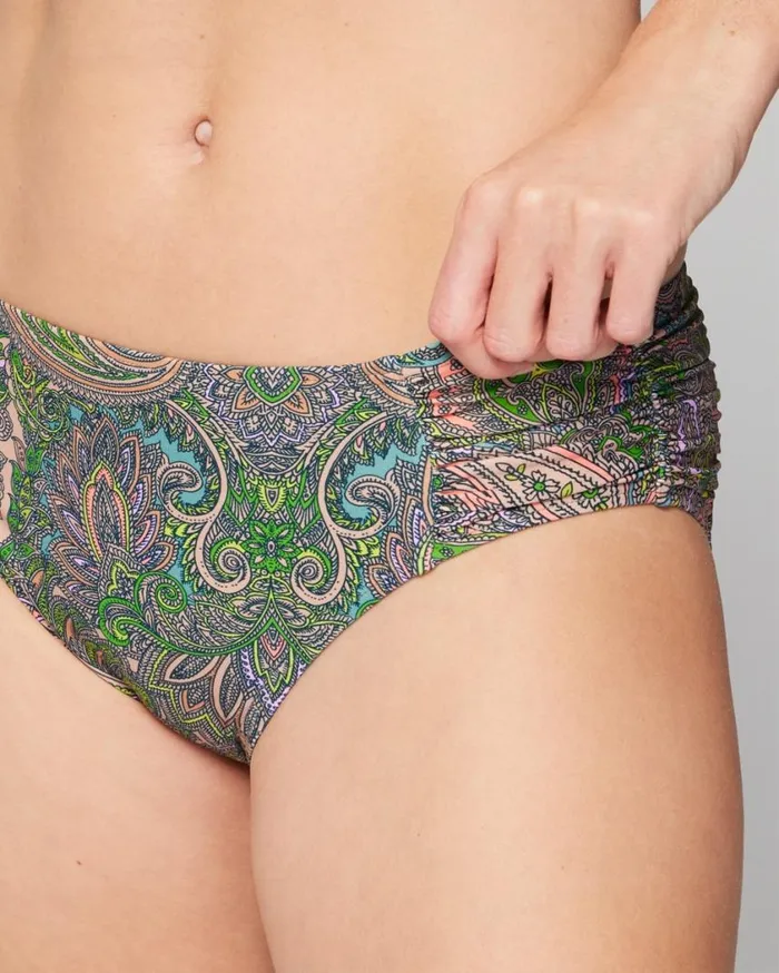 Soma Soma Swim Rouched Bikini Bottom Ornamental Paisley G Lime Women Swim
