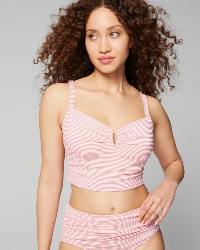 Soma Soma Swim Seersucker VWire Cropped Bikini Blue Stripe Women Swim