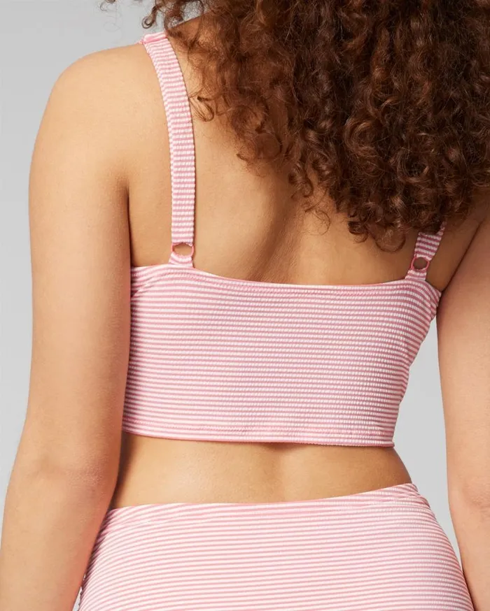 Soma Soma Swim Seersucker VWire Cropped Bikini Blue Stripe Women Swim
