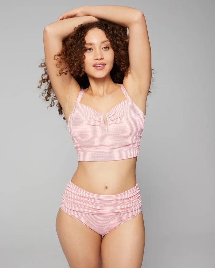 Soma Soma Swim Seersucker VWire Cropped Bikini Blue Stripe Women Swim