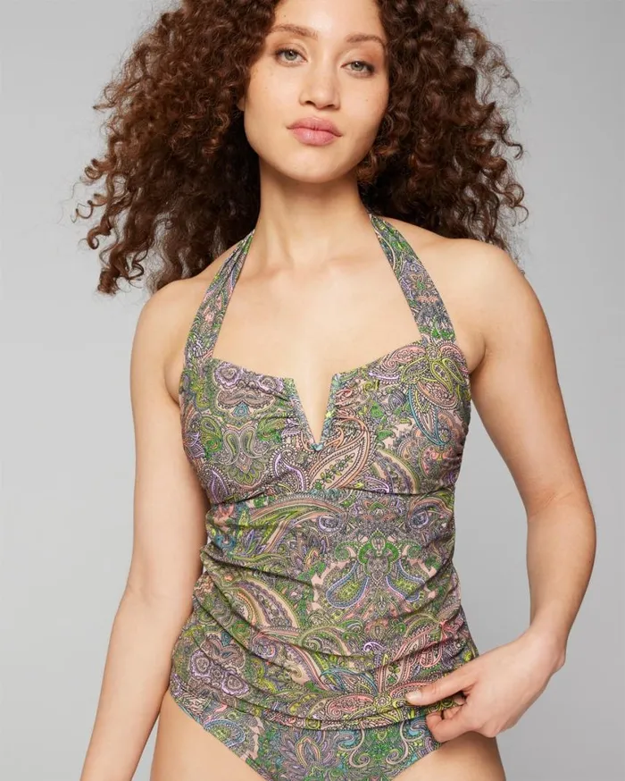 Soma Soma Swim VWire Halter Tankini Ornamental Paisley G Lime Women Swim