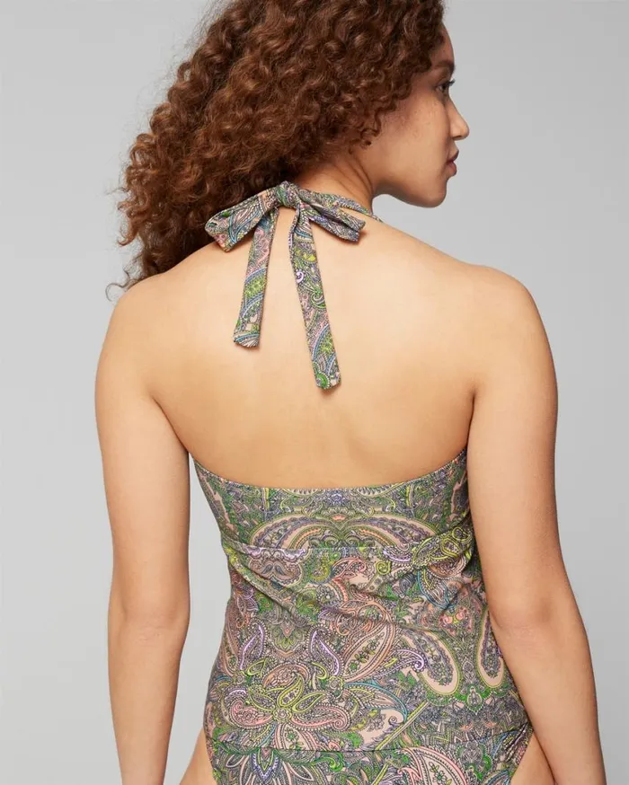 Soma Soma Swim VWire Halter Tankini Ornamental Paisley G Lime Women Swim