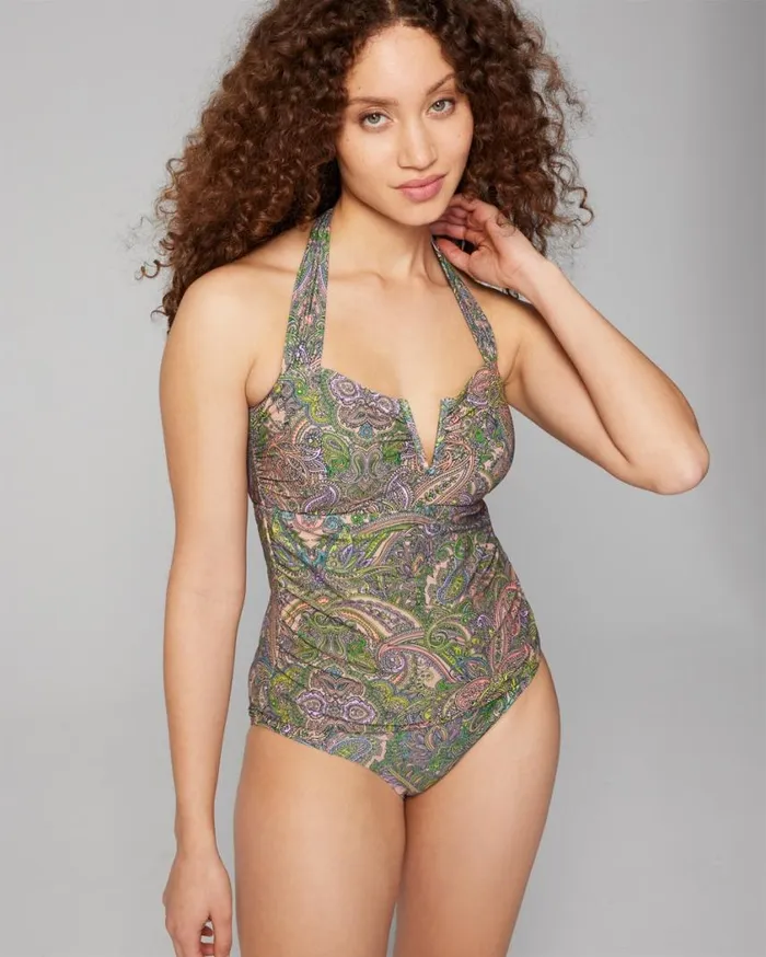 Soma Soma Swim VWire Halter Tankini Ornamental Paisley G Lime Women Swim