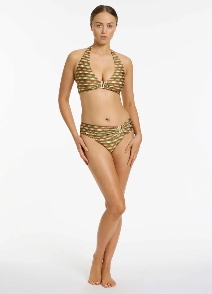 Sorella Geo U Trim Mid Bikini Bottom Moss Women JETS Australia Mid Rise Bikini Bottoms