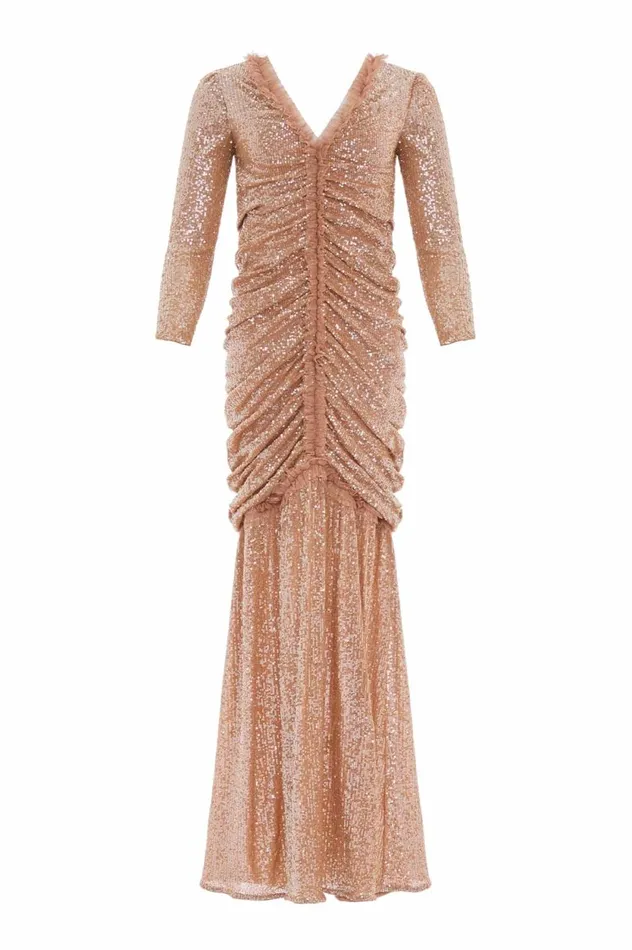 Starlight Long Sleeve Gown Beige Women Needle and Thread Dresses