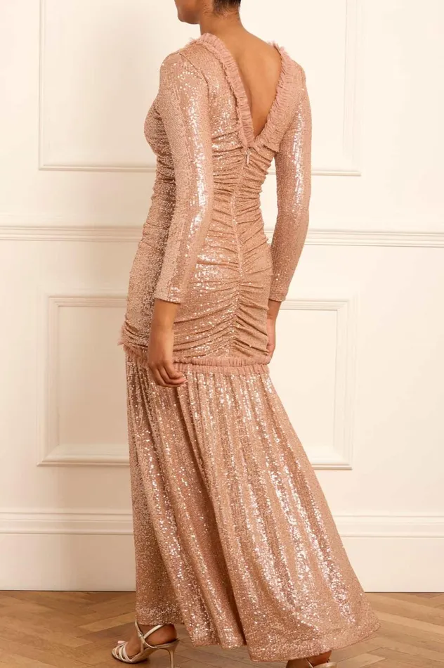 Starlight Long Sleeve Gown Beige Women Needle and Thread Dresses