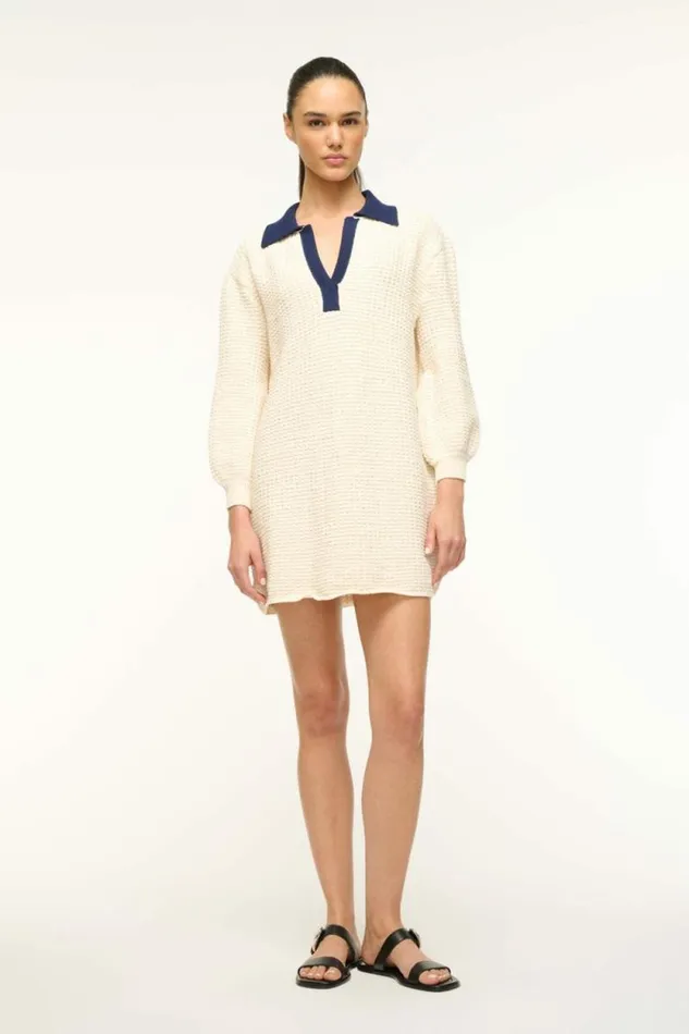 STAUD Dresses ALTEA MINI DRESS Ivory Navy 8211 Women