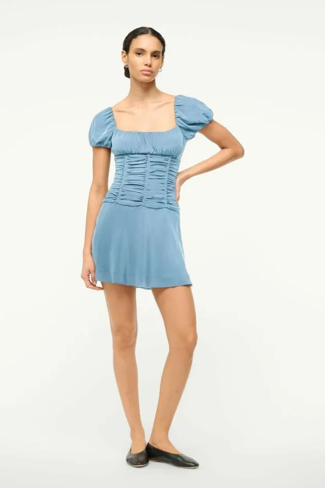 STAUD Dresses ELBA MINI SILK DRESS Slate Blue 8211 Women