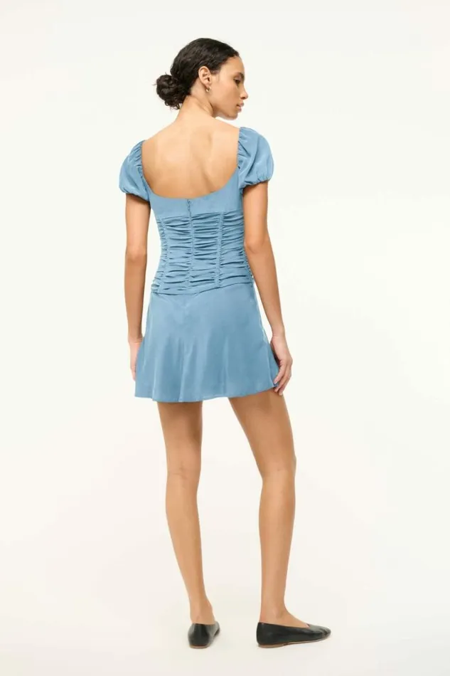 STAUD Dresses ELBA MINI SILK DRESS Slate Blue 8211 Women STAUD Dresses ELBA MINI SILK DRESS Slate Blue 8211 Women