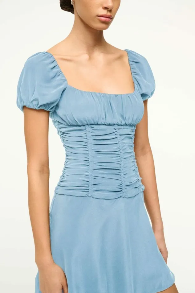 STAUD Dresses ELBA MINI SILK DRESS Slate Blue 8211 Women STAUD Dresses ELBA MINI SILK DRESS Slate Blue 8211 Women
