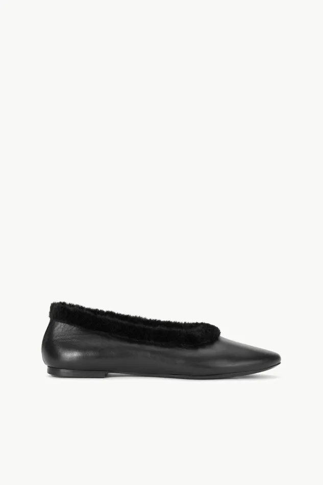 STAUD Mules and Flats ALBA FAUX FUR TRIM BALLET FLAT Black 8211 Women