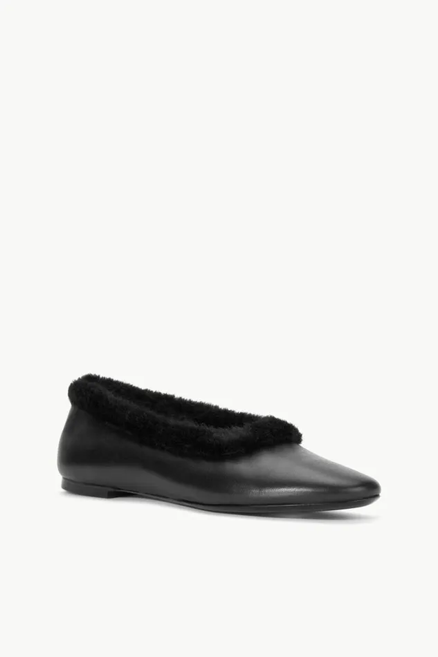 STAUD Mules and Flats ALBA FAUX FUR TRIM BALLET FLAT Black 8211 Women