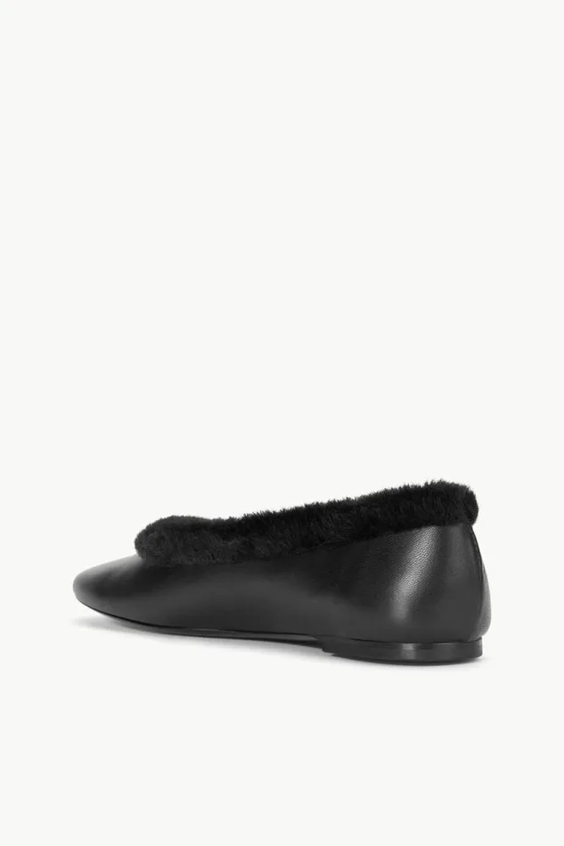 STAUD Mules and Flats ALBA FAUX FUR TRIM BALLET FLAT Black 8211 Women