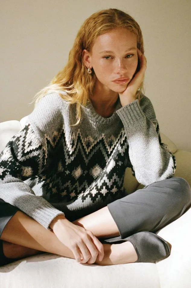 STAUD Sweaters MORITZ SWEATER Heather Grey Multi Fairisle 8211 Women STAUD Sweaters MORITZ SWEATER Heather Grey Multi Fairisle 8211 Women