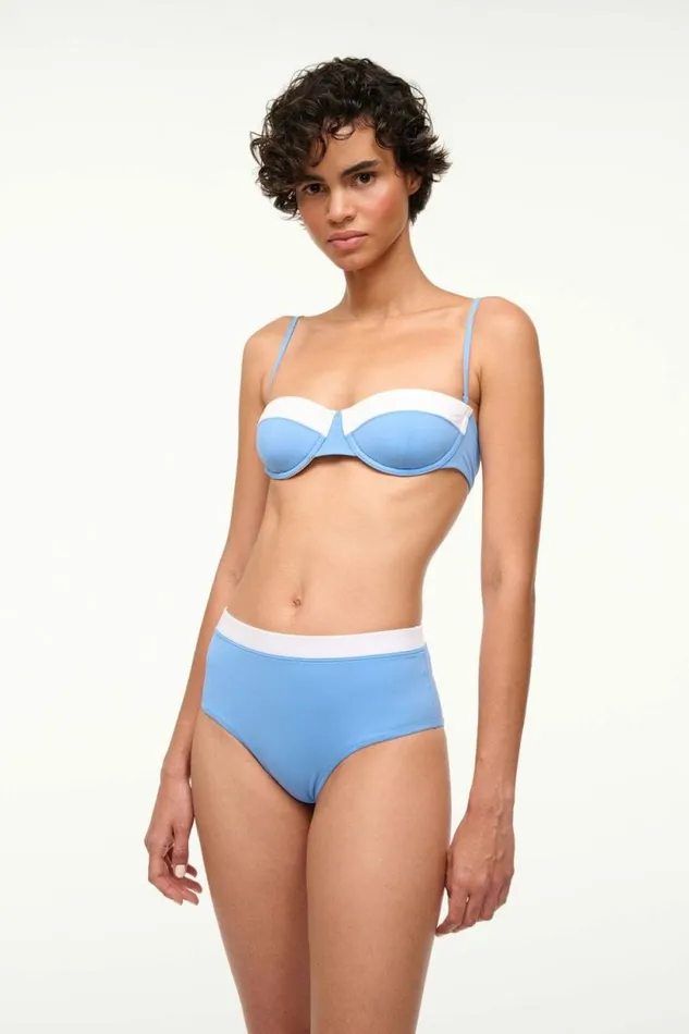 STAUD Swim DEVON HIGH RISE BIKINI BOTTOM Azure White 8211 Women