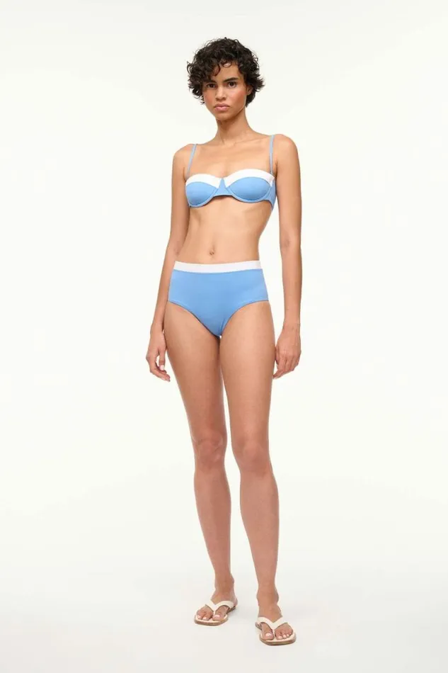STAUD Swim DEVON HIGH RISE BIKINI BOTTOM Azure White 8211 Women STAUD Swim DEVON HIGH RISE BIKINI BOTTOM Azure White 8211 Women