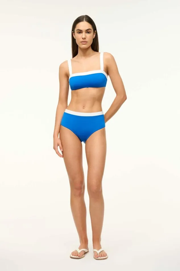 STAUD Swim DEVON HIGH RISE BIKINI BOTTOM Sapphire White 8211 Women