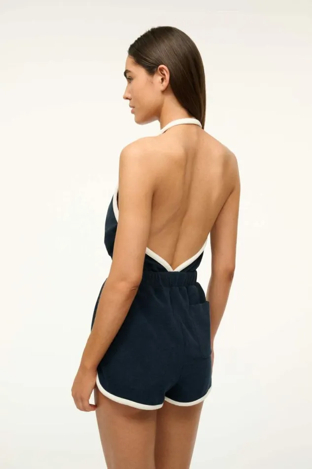 STAUD Swim SINES COVERUP ROMPER Navy White 8211 Women STAUD Swim SINES COVERUP ROMPER Navy White 8211 Women