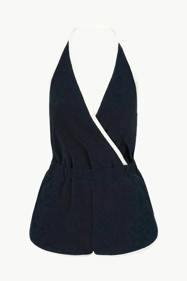 STAUD Swim SINES COVERUP ROMPER Navy White 8211 Women STAUD Swim SINES COVERUP ROMPER Navy White 8211 Women