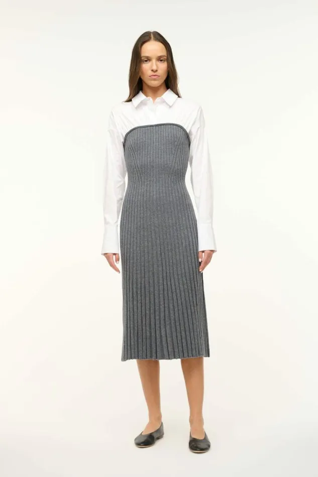 STAUD The Knit Shop O039KEEFE DRESS Charcoal White 8211 Women