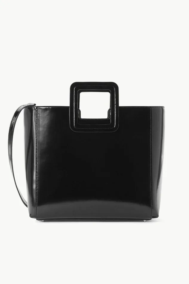 STAUD Totes SHIRLEY LEATHER BAG Black Polished 8211 Women