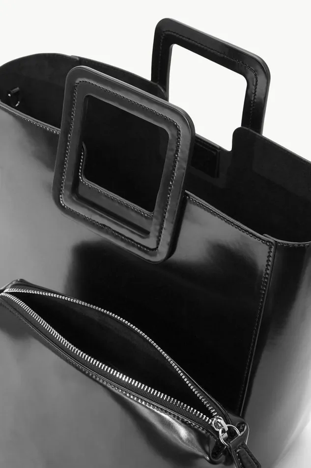 STAUD Totes SHIRLEY LEATHER BAG Black Polished 8211 Women